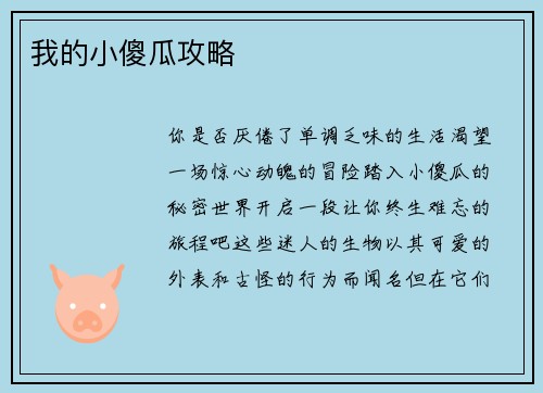 我的小傻瓜攻略